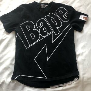 Bape A Bathing Ape Black Graphic Lightning Logo Tee